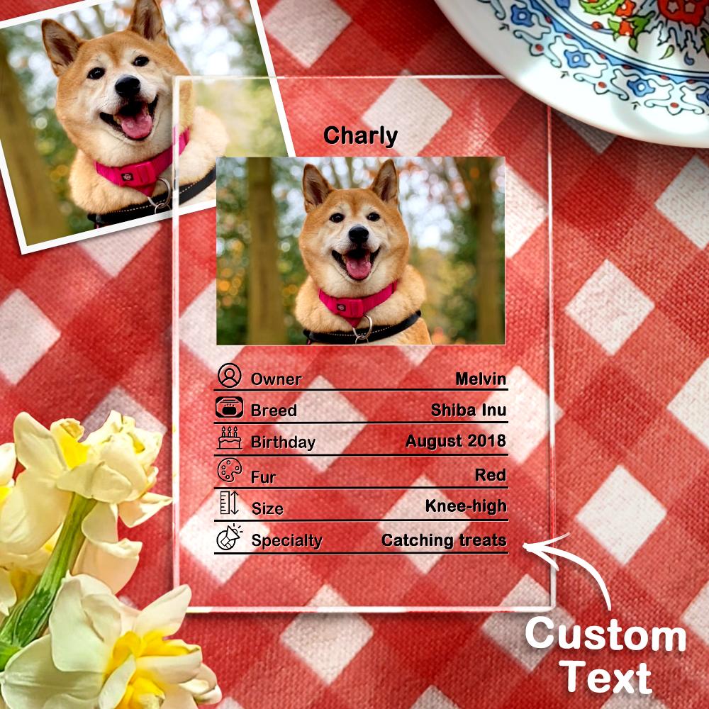 Custom Photo Acrylic Pet ID Plaque - 12*16cm